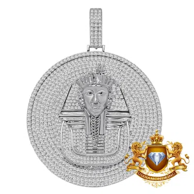 Pre-owned Us Diamond King Real Sterling Silver Egyptian Queen Pharaoh Pendant Charm Medallion Big 2.85 '' In White/clear