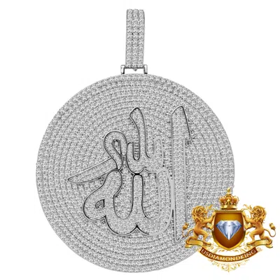Pre-owned Us Diamond King Real White Gold Over Sterling Silver Allah Muslim Medallion Charm Pendent 2.85'' In White/clear