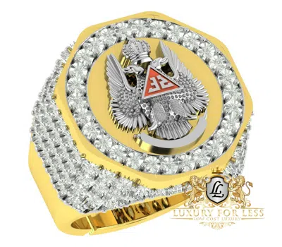 Pre-owned Us Diamond King Scottish Rite 32 Degree Masonic Knights Templar Freemason Real Diamond Band Ring In Yellow Gold Finish
