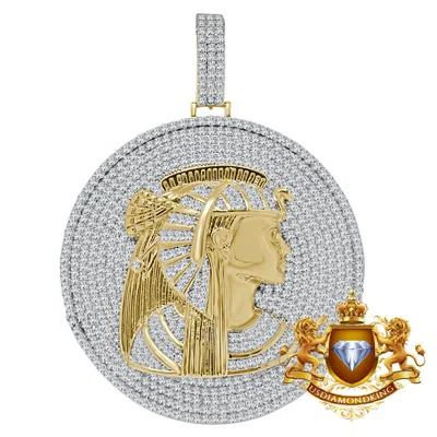Pre-owned Us Diamond King Xl 2.85 '' Real Sterling Silver Egyptian Queen Nefertiti Pendant Charm Medallion In Yellow/clear