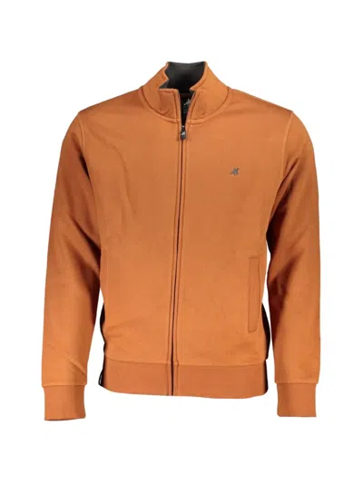 U.s. Grand Embroidered-logo Zip-up Cotton Sweatshirt In Brown