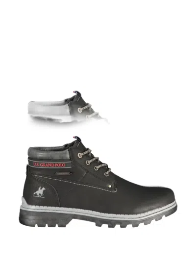 U.s. Grand Logo-patch Lace-up Ankle Boots In Black