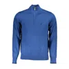 U.S. GRAND POLO ELEGANT HALF-ZIP BLUE SWEATER WITH EMBROIDERY DETAIL