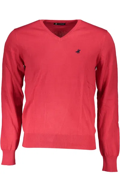 U.s. Grand Polo Elegant Long Sleeve V-neck Men's Sweater In Red