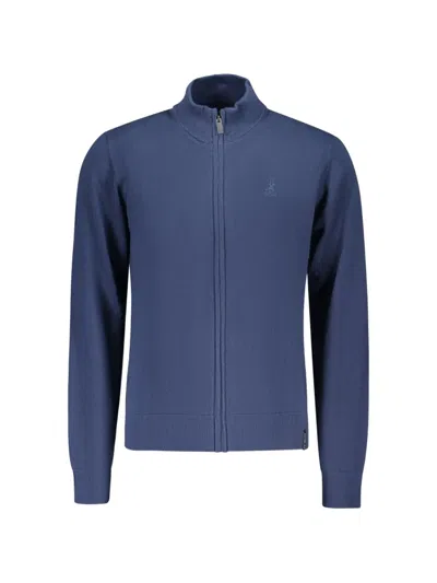 U.s. Grand Zip-up High-neck Cardigan In Blue