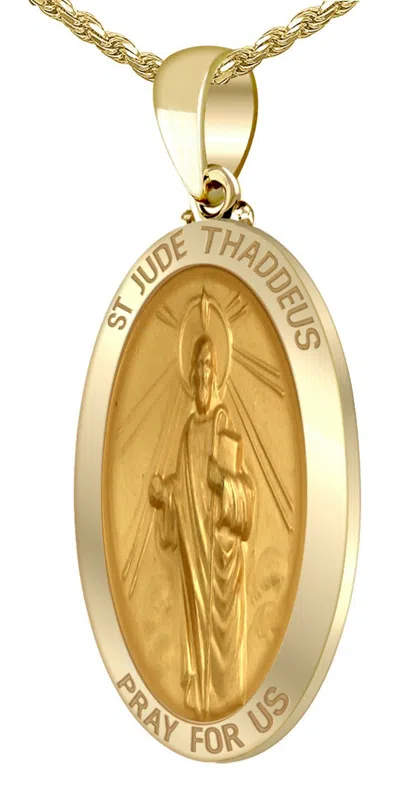 Pre-owned Us Jewels Men's 1in 14k Yellow Gold Solid St Saint Jude Thaddeus Medal Pendant Necklace