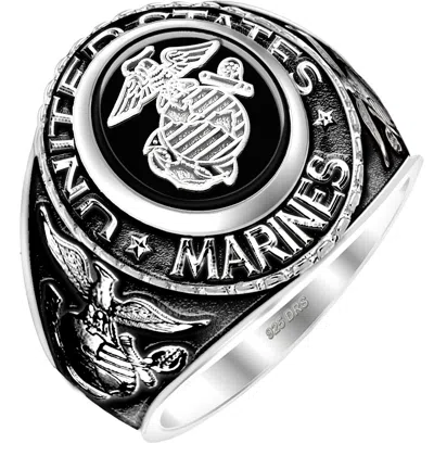 Pre-owned Us Jewels Men's Antiqued 0.925 Sterling Silver Us Marine Corps Usmc Military Ring