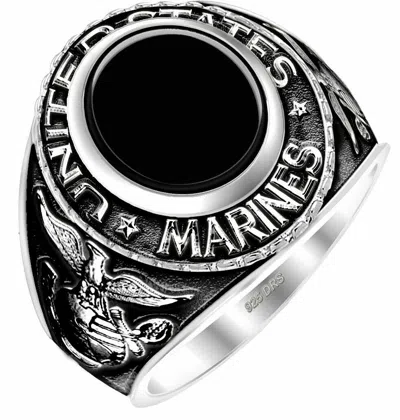 Pre-owned Us Jewels Men's Antiqued 0.925 Sterling Silver Us Marine Corps Usmc Solid Back Ring