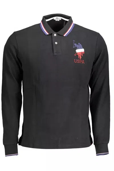 U.s. Polo Assn Black Cotton Polo Shirt In Blue