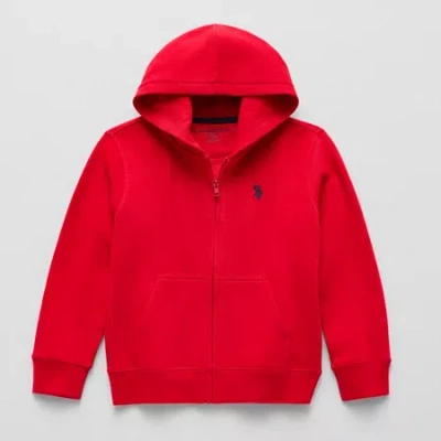 U.s. Polo Assn Little & Big Kid Boys Long Sleeve Embroidered Fleece Zipper Hoodie In Red