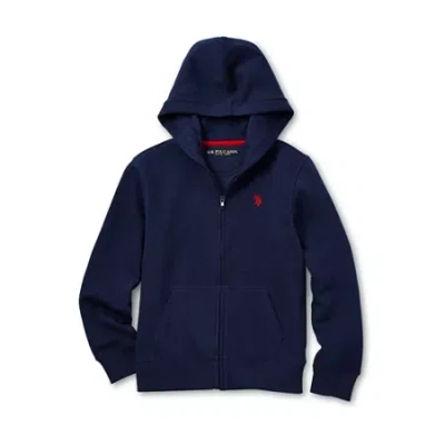 U.s. Polo Assn Little & Big Kid Boys Long Sleeve Embroidered Fleece Zipper Hoodie In Blue