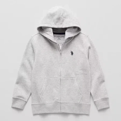 U.s. Polo Assn Little & Big Kid Boys Long Sleeve Embroidered Fleece Zipper Hoodie In Gray