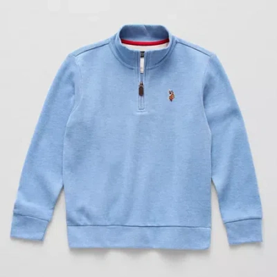U.s. Polo Assn Little & Big Kid Boys Mock Neck Long Sleeve Casual Quarter-zip Pullover In Blue