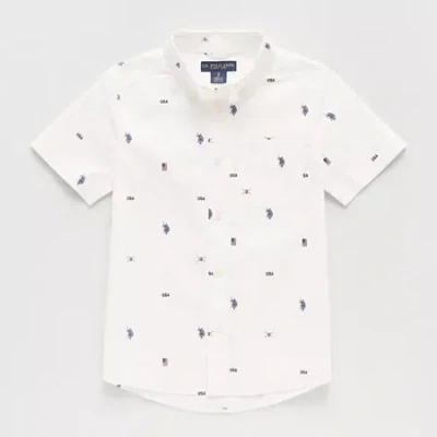 U.s. Polo Assn Little & Big Kid Boys Short Sleeve Regular Fit Stretch Fabric Embroidered Button-down Shirt In White