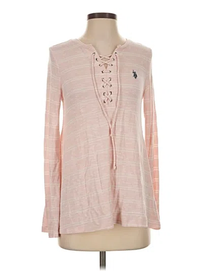 Pre-owned U.s. Polo Assn Long Sleeve Top Pink Plunge Neckline Tops