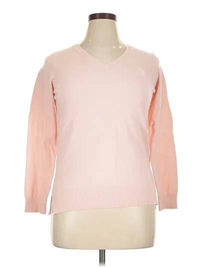 Pre-owned U.s. Polo Assn Long Sleeve Top Pink V Neck Tops