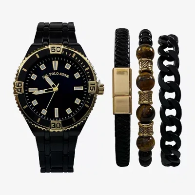 U.s. Polo Assn Mens Black 4-pc. Watch Boxed Set Usc20294jc