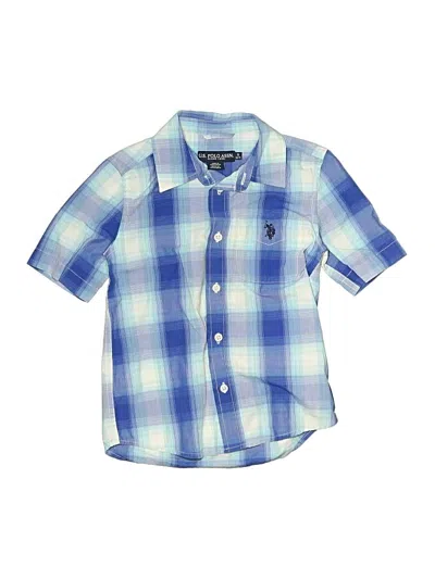 Pre-owned U.s. Polo Assn Kids' Short Sleeve Button Down Shirt In Blue