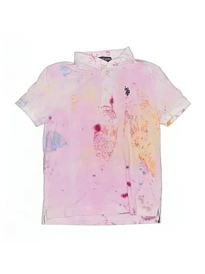 Pre-owned U.s. Polo Assn Kids' Short Sleeve Button Down Shirt In Pink