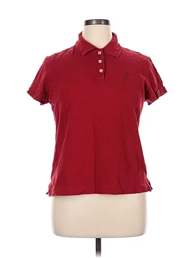 Pre-owned U.s. Polo Assn Short Sleeve Top Burgundy Collared Neckline Tops