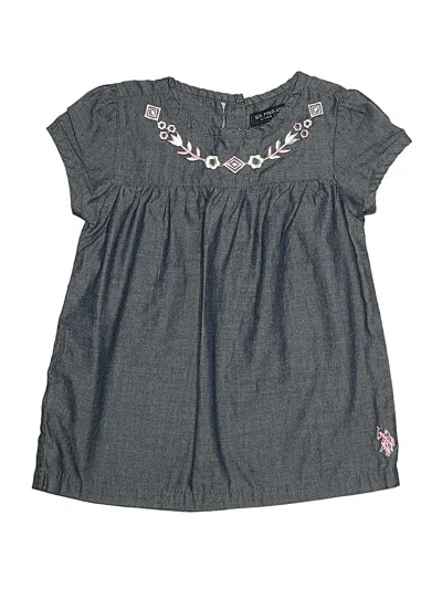 Pre-owned U.s. Polo Assn Kids' Short Sleeve Top Gray Keyhole Neckline Tops