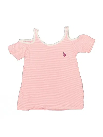 Pre-owned U.s. Polo Assn Kids' Short Sleeve Top Pink Cold Shoulder Neckline Tops