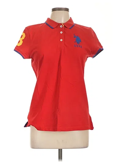 Pre-owned U.s. Polo Assn Short Sleeve Top Red Collared Neckline Tops