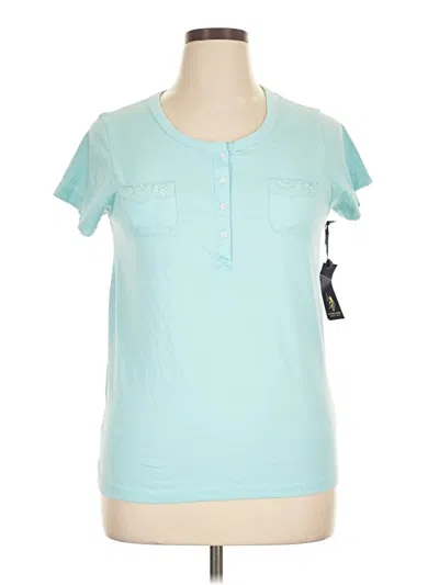 Pre-owned U.s. Polo Assn Short Sleeve Top Teal Keyhole Neckline Tops In Blue