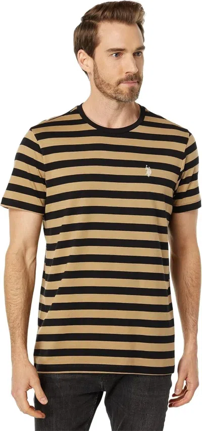 U.s. Polo Assn Us Polo Assn. T-shirt Men's Khaki Black Striped Crew Neck Short Sleeve Kfc326 In Brown