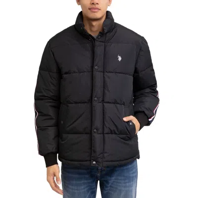 U.s. Polo Assn U. S. Polo Assn. Puffer Jacket Mens Black Striped Full Zip Long Sleeve Kfc286