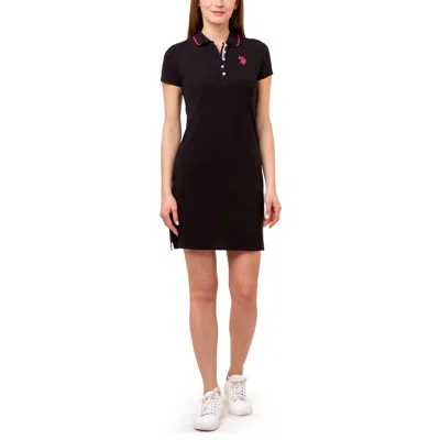 U.s. Polo Assn U. S. Polo Assn. Tipped Polo Dress Women Black Short Sleeve Active Gbo1793