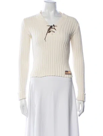 Pre-owned U.s. Polo Assn V-neck Sweater In Neutrals