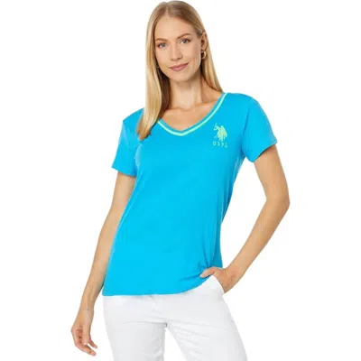 U.s. Polo Assn Women's U. S. Polo Assn. Neon T-shirt Blue 100% Cotton Short Sleeve Red647
