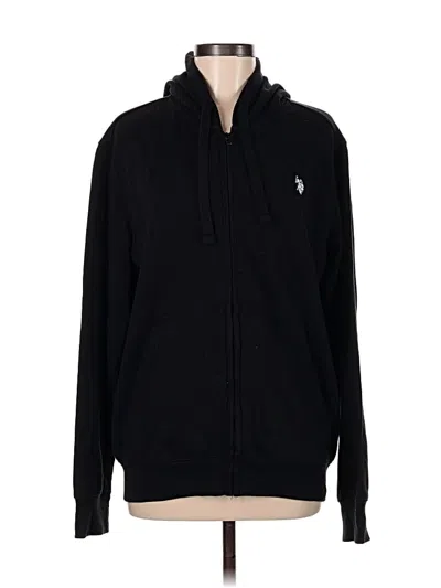 Pre-owned U.s. Polo Assn Zip Up Hoodie In Black