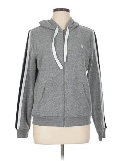 Pre-owned U.s. Polo Assn Zip Up Hoodie In Gray