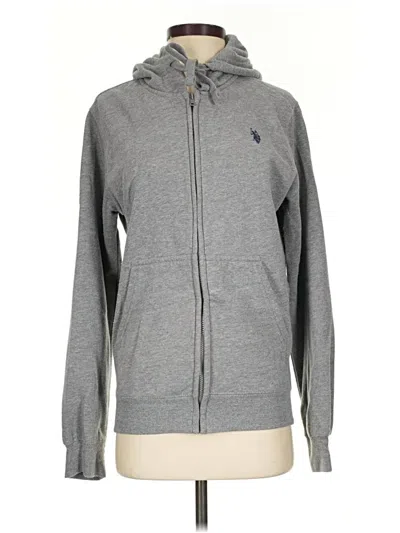 Pre-owned U.s. Polo Assn Zip Up Hoodie In Gray