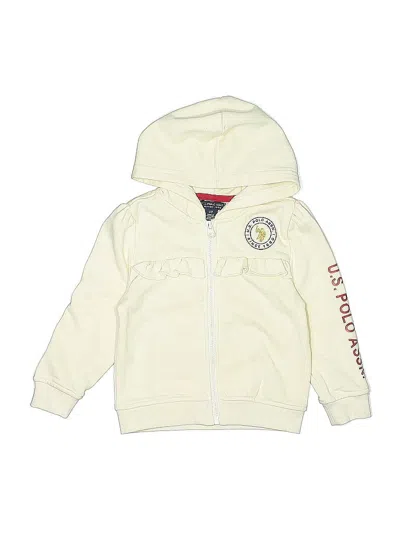 Pre-owned U.s. Polo Assn Kids' Zip Up Hoodie In White