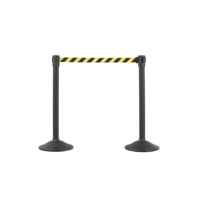 Us Weight Black Plastic Stanchion For Crowd Control With 6.5' Retractable Chevron Black And Yellow Barrier Bel