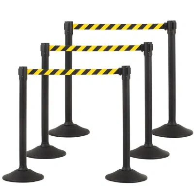 Us Weight Black Plastic Stanchion For Crowd Control With 6.5' Retractable Chevron Black And Yellow Barrier Bel