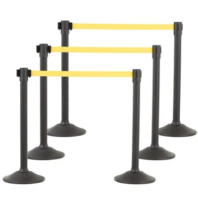 Us Weight Black Plastic Stanchion For Crowd Control With 6.5' Retractable Yellow Barrier Belt With Tool-free A