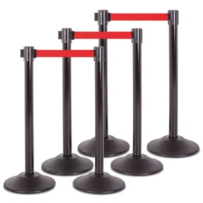 Us Weight Heavy Duty Black Steel Stanchion With Red 7.5-foot Retractable Beltâ - 6 Pk