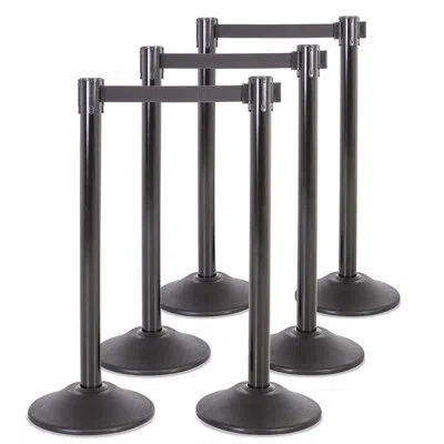 Us Weight Heavy Duty Premium Black Steel Stanchion With Black 7.5-foot Retractable Belt- 6pk