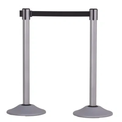 Us Weight Heavy Duty Silver Steel Stanchion With Black 7.5-foot Retractable Belt- 6 Pk