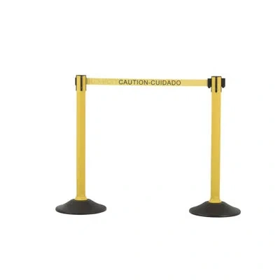 Us Weight Yellow Plastic Stanchion For Crowd Control With 6.5' Retractable Caution Barrier Belt With Tool-free