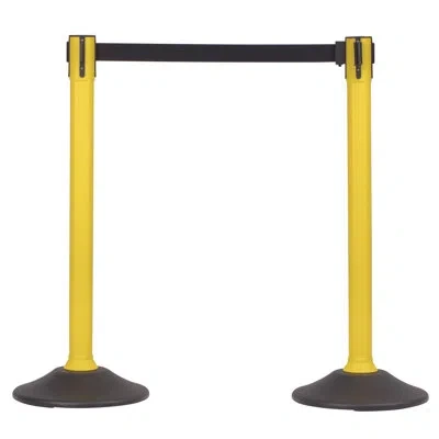 Us Weight Yellow Plastic Stanchion For Crowd Control With 6.5' Retractable Yellow Barrier Belt With Tool-free 