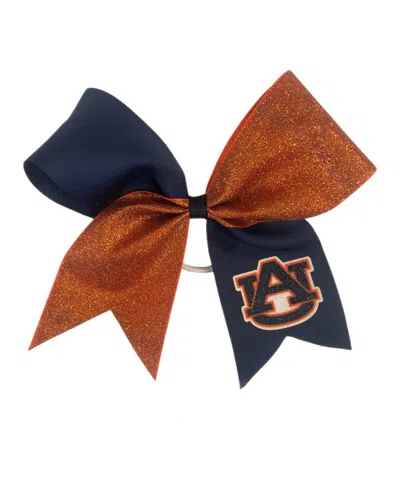 Usa Licensed Bows Auburn Tigers Jumbo Glitter Bow With Ponytail Holder In Navy
