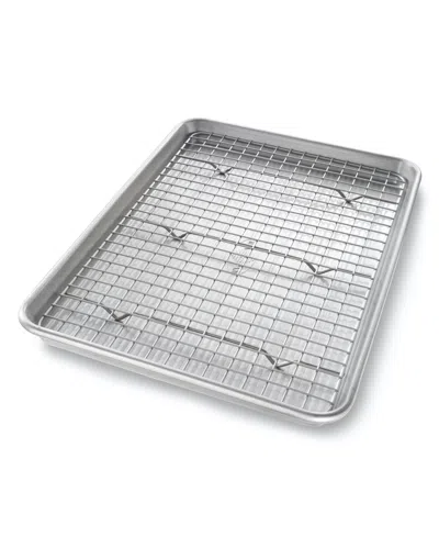 Usa Pan Non-stick Aluminum 2 Piece Jelly Roll Pan And Baking Rack Set In Silver,gray