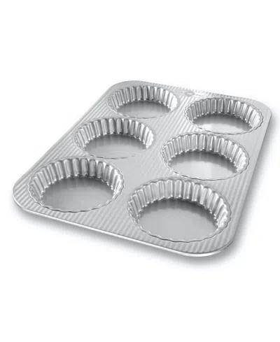 Usa Pan Non-stick Aluminum 6-well 15" X 11" Mini Fluted Tart Pan In Silver,gray
