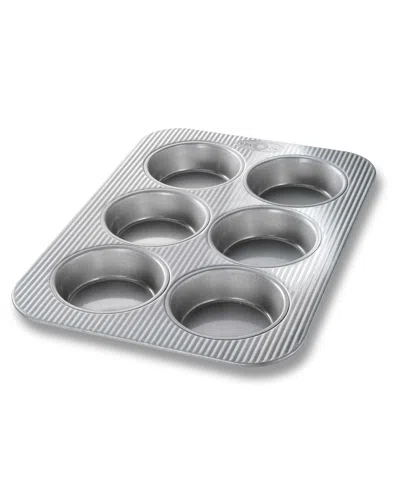 Usa Pan Non-stick Aluminum 6-well 15" X 11" Mini Round Cake Pan In Silver,gray