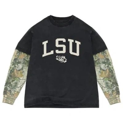 Uscape Apparel Black/camo Lsu Tigers Back Bay Twofer Heavyweight Long Sleeve T-shirt